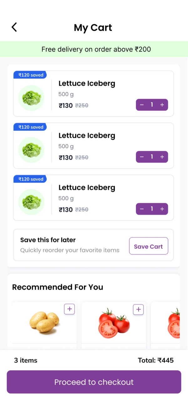 FarmersKart cart with Save this for later card