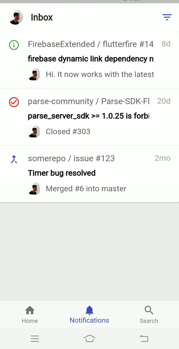 GitHub client app UI, animated