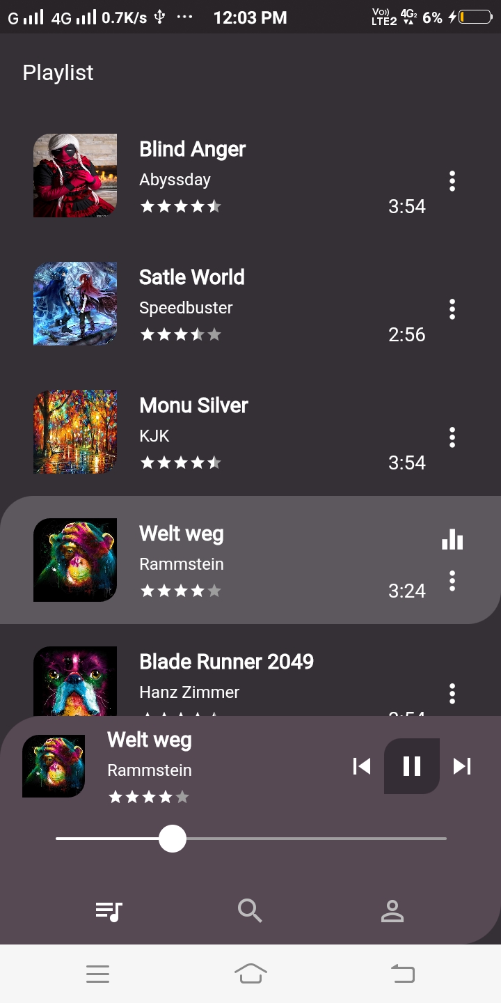 Music player app UI