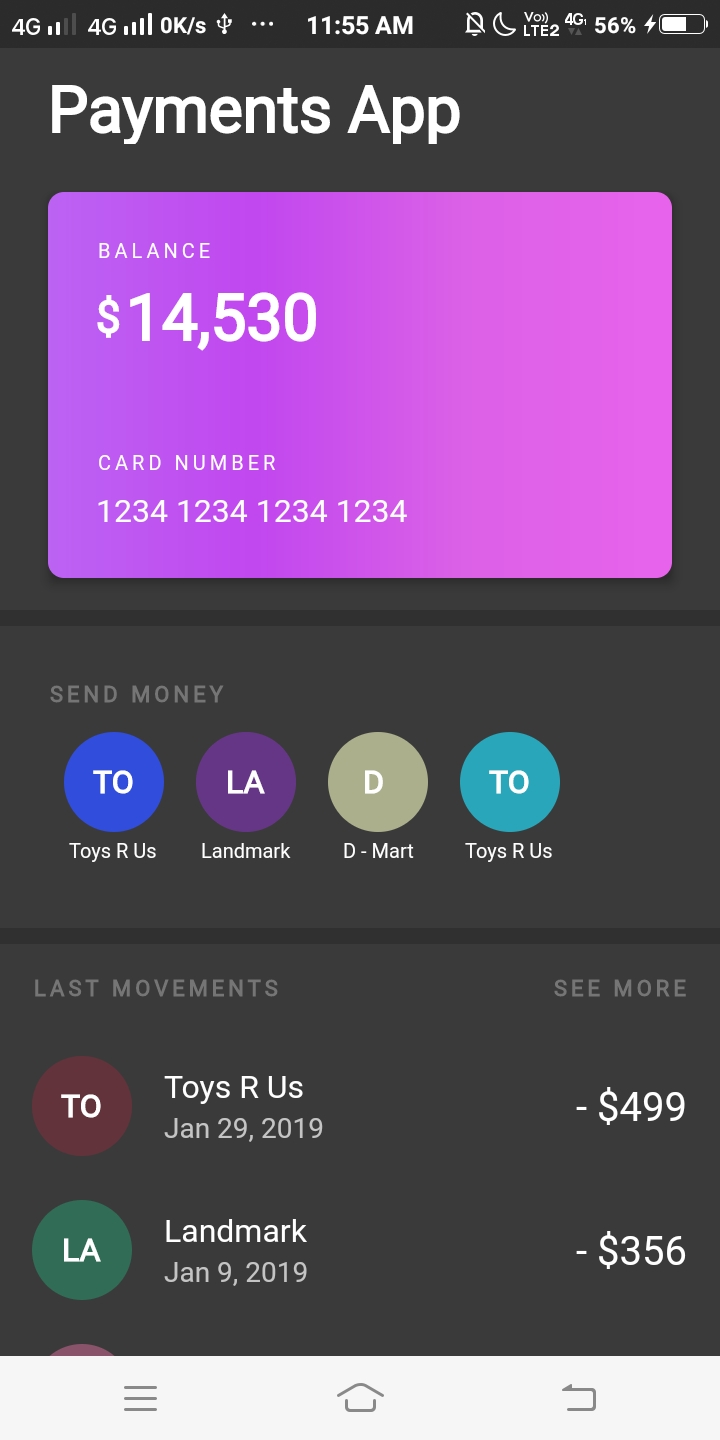 Payments app UI